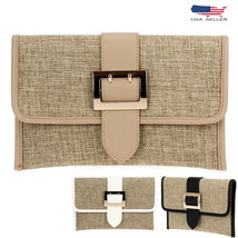 Women Straw Clutch Shoulder Evening Hand Bag Belt Handbag Rattan Tan Folding - £27.40 GBP