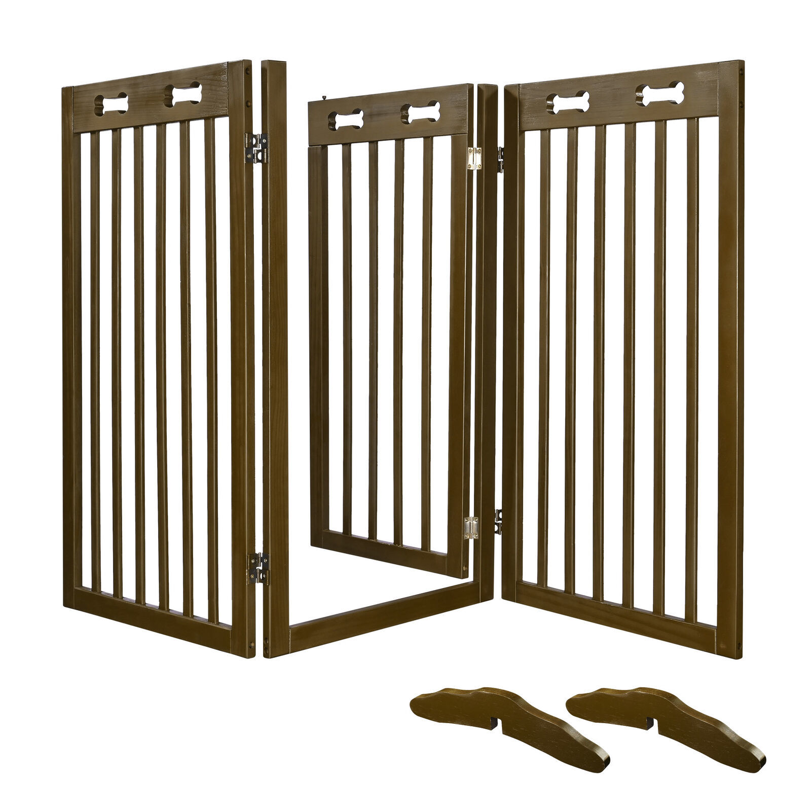 Folding Pet Gate Wooden Dog Fence 60"X36" 3 Panel Baby Safety Doorway Barrier