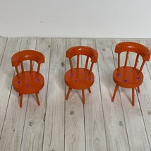Vintage Wooden Dollhouse Chairs Set of 3 1:12 Scale Orange Flower - £10.54 GBP