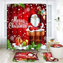 Christmas Tree Bathroom Sets With Shower Curtain And Rugs And Accessories, Red S - $29.99