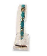 Vintage Moroccan Blue Enamel Bangle Bracelet Gold Rhinestones Hinged Deco - €8,64 EUR