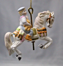 Willitts Design Porcelain Boy Holding Bear Carousel Horse Ornament 2-Sided 1988 - £6.82 GBP