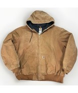 VTG Carhartt J130 BRN Jacket 3XLT Hood Brown Duck Canvas Quilt Lined 3XL... - $117.53