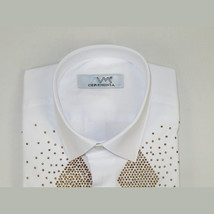Men CEREMONIA Turkey Shirt 100% Cotton Fancy Rhine Stones #Rio 13 White Slim Fit image 9