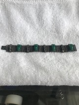 Vintage silver Large link Green stone bracelet southwestern jewelry Mexico 7.5 - £38.96 GBP