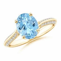 Authenticity Guarantee 
Oval Aquamarine Bypass Ring with Diamond Accents in 1... - £1,049.59 GBP