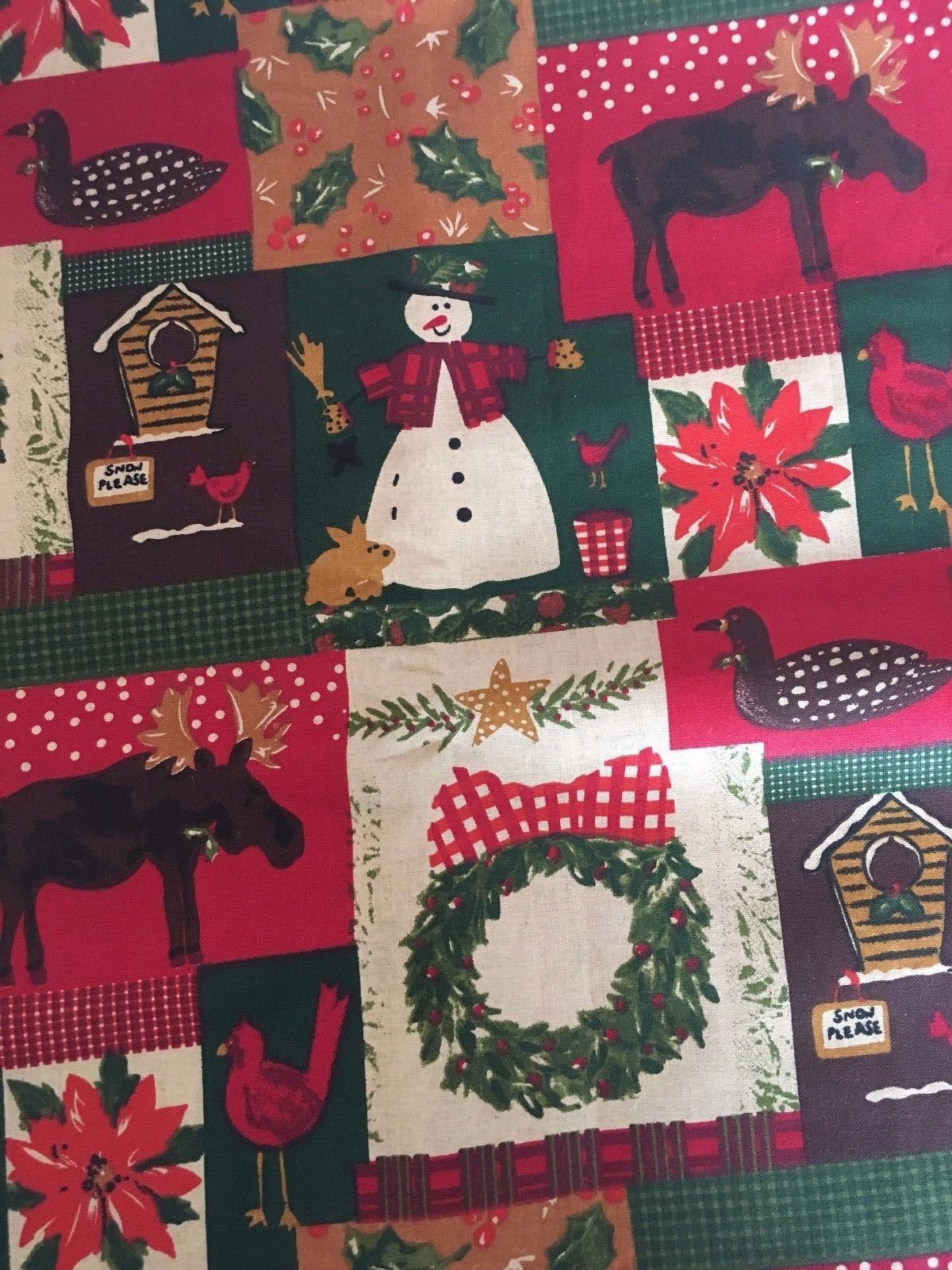 Christmas Fabric by VIP Cranston - 100% Cotton - Snowman, Wreath, Reindeer