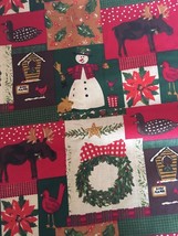 Christmas Fabric by VIP Cranston - 100% Cotton - Snowman, Wreath, Reindeer - $4.36
