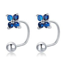 Authentic Lucky Clover Blue Crystal Stud Earrings Four Leaf Clover Earrings Hoop - £16.02 GBP