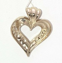 DIAMOND ACCENT HEART MOM PENDANT REAL SOLID 10 k GOLD 1.9 g - £97.07 GBP