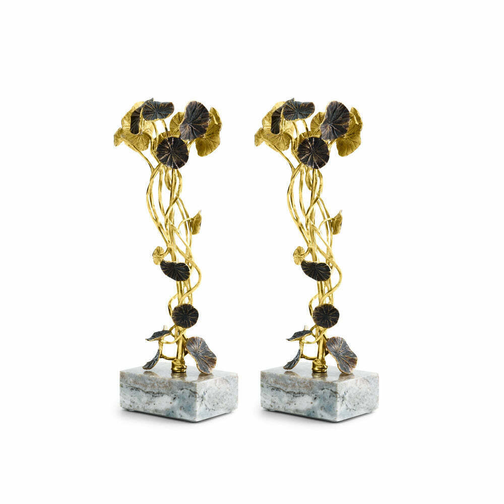 Primary image for Michael Aram Brass & Marble Monet's Garden Golden Sunset Med. Candleholders