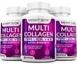 3 Pack Multi Collagen Peptides I, II, III, V, X 1500mg Hair Skins Nails - $548.13 MXN