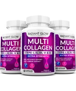 3 Pack Multi Collagen Peptides I, II, III, V, X 1500mg Hair Skins Nails - $547.38 MXN