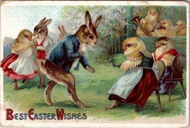 Easter Wishes Dressed Animals Rabbits Dancing Chicks Musicians 1913 Postcard X5 - £10.31 GBP