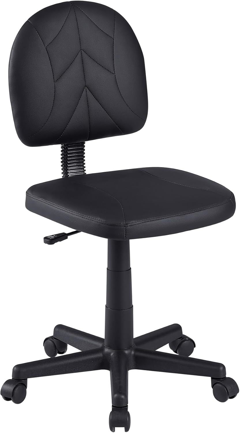 This Set Of One Small Computer Desk Chairs Is Made Of Black Pu Leather W... - $57.96