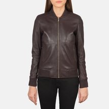 LE Bliss Women Maroon Leather Bomber Jacket - £111.37 GBP+