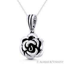 Rose Flower Love &amp; Romance Charm Oxidized 925 Sterling Silver 3D 34x18mm Pendant - £26.17 GBP+