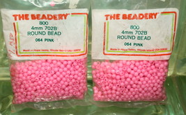 4mm ROUND BEADS THE BEADERY PLASTIC PINK 2 PACKAGES 1,600 COUNT - $3.99