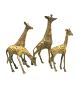 Brass Giraffe Set of 4 figurine family animals moms and babies Vintage - $836.70 MXN