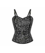 Black Brocade Leather Shoulder Straps Gothic Burlesque Waist Training Bustier - £58.91 GBP