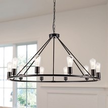 Brfaixla 10-Light Farmhouse Wagon Wheel Chandelier, 39.4&#39;&#39; Vintage Industrial Ro - £94.92 GBP