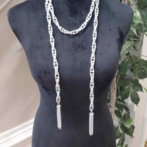 Womens Silver Tone Versatile Silver Linked Tassel Chain Wrap Around Necklace - £20.10 GBP
