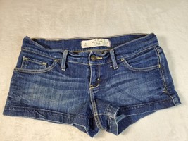 Abercrombie &amp; Fitch Shorts Womens 4 Blue Denim Flat Front Logo Stretch Pockets - £7.38 GBP