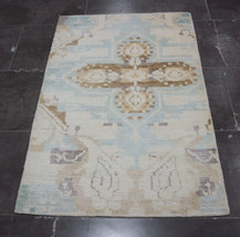 One of Kind Vintage Finish Hand made/Knotted Ivory-Blue Transactional OUSHAK rug - £90.15 GBP