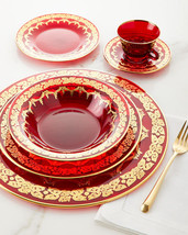 High Class Elegance Vintage Style 24k Gold Scroll Accent Red Dinnerware Set - £4,433.90 GBP