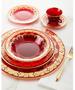 High Class Elegance Vintage Style 24k Gold Scroll Accent Red Dinnerware Set - $5,500.00