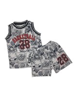 Basketball Comic Tank Top Shorts Boys Size 6Y 2pcs Set Round Neck Number 28 - £7.87 GBP