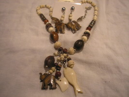 1 set Handcrafted African style Necklace &amp; Earrings Wood, Ceramic Wholes... - $42.00