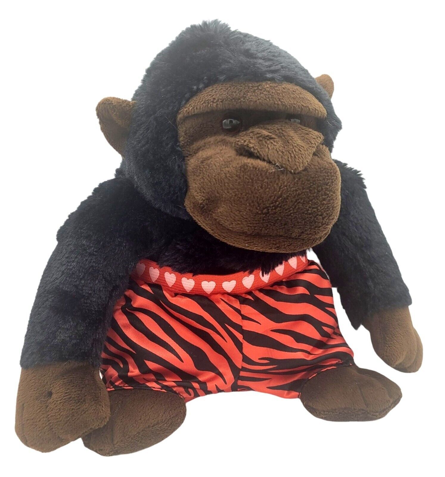 Dan Dee Realistic Gorilla 12" Black Brown Stuffed Animal Boxers Hearts Valentine - $16.10