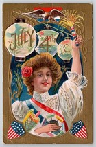 July 4th Pretty Victorian Woman With Firecrackers Postcard N27 - £7.95 GBP