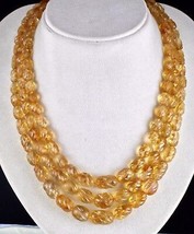 Natural Carved Citrine Beads 3 L 792 Ct Yellow Gemstone Fashion Vintage ... - £546.75 GBP