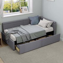 Modern Twin L-Shape Corner Daybed with Storage Drawers - Gray Linen - $5,945.96 MXN