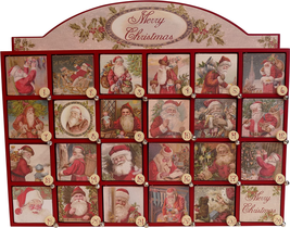 Santa Wooden Advent Calendar With Doors Vintage Multicolor NEW - £68.49 GBP