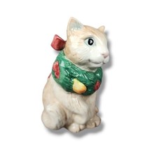Vintage Fitz &amp; Floyd Christmas Salt Shaker Cat Kitten Wreath Red Bow 198... - £9.48 GBP