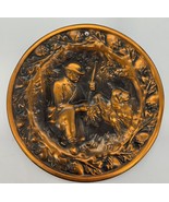 Vintage 6&quot; Embossed Copper Plate Hunter Dog Scene Grapevine Border Wall ... - $30.06 CAD