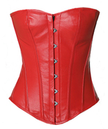 Overbust Bustier Full Steel Boned Spiral Victorian Gothic Red Leather Co... - £42.44 GBP+