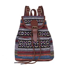 School bag Canvas Ethnic Women&#39;s Backpack Casual Drawstring Bucket Bag Fashion B - £24.33 GBP