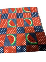 Vintage Red &amp; Blue  Checkered Material With Watermelons. 60&quot; X 45&quot;  Unbranded - £6.45 GBP