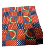 Vintage Red &amp; Blue  Checkered Material With Watermelons. 60&quot; X 45&quot;  Unbr... - $8.50