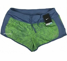 Nike Women&#39;s Stay Cool 2-in-1 Brief Shorts Green/Gray Print Large 719887-404 - £23.63 GBP