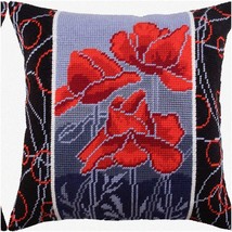 Midnight Blooms: Cross-Stitch Pillow Kit - 16x16 Inches. European Quality Printe - £107.61 GBP