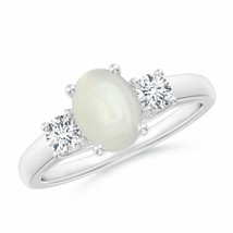 Authenticity Guarantee 
Oval Moonstone Ring with Diamond Accents in 14K White... - £1,544.18 GBP