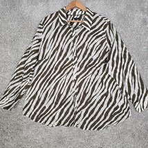 Talbots Womens Blouse 3X Brown White Zebra Print Lightweight Button Up Mob Wife - $28.66