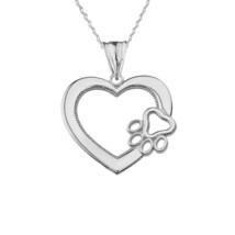 Dazzling Sterling Silver Open Heart Dog Paw Print Charm Pendant Necklace 18&quot; New - £61.54 GBP