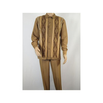 Men Silversilk 2pc Fancy walking leisure suit Italian woven knits 4407 Cafe Tan image 10