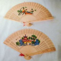 2 WOODEN HAND FAN air cool held purse wood fans cooler novelty womens la... - $6.82